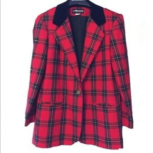 Vintage Plaid Blazer w/Velvet Collar
